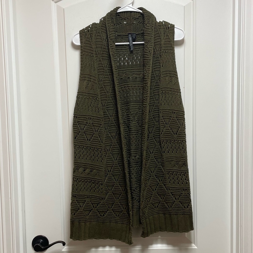 Allie & Rob Sz Small Olive Army Green Open Front Sleeveless Cardigan Vest Y2K
